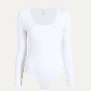 Nuuds along Sleeve Scoop Neck Bodysuit-white medium